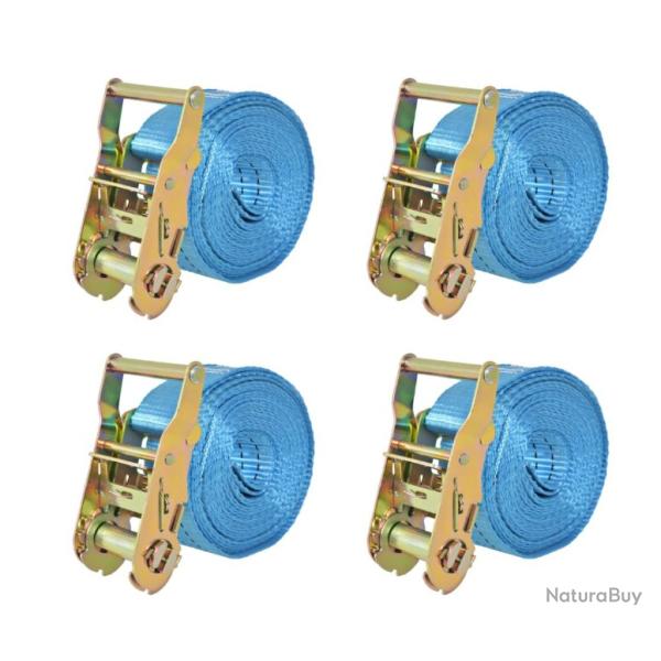 Sangles d'arrimage bleues 6 m x 38 mm en polyester - Lot de 4 s�curit� voiture remorque