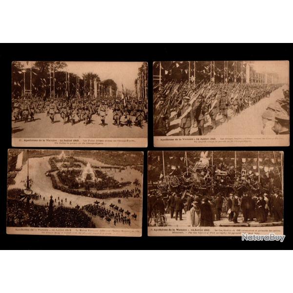apoth�ose de la victoire 14 juillet 1919 lot de 4 cartes postales anciennes, marine, troupes anglais