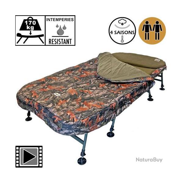Bed Chair Carp Design Camo Line 2 places 8 pieds 4 Saisons