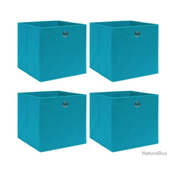 Bo�tes de rangement pliables en tissu bleu azur� 32x32x32 cm - Lot de 4