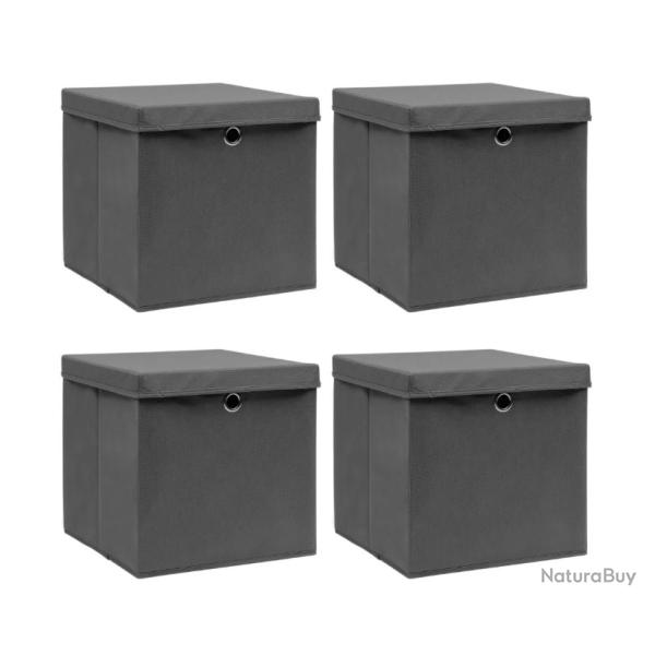 Bo�tes de rangement grises en tissu 32x32x32 cm - Lot de 4 avec couvercles