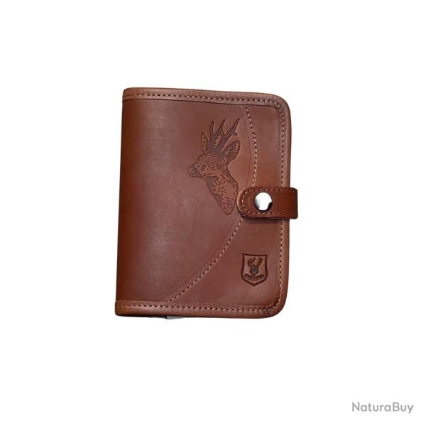 Porte permis RISERVA en cuir marron logo chevreuil T.S