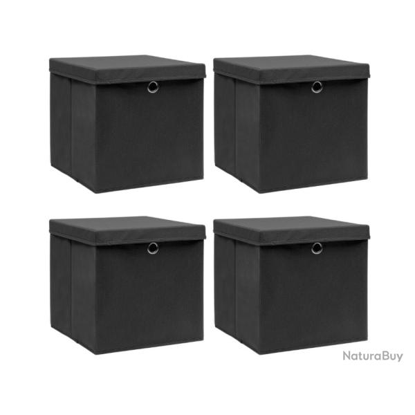 Bo�tes de rangement noires en tissu 32x32x32 cm - Lot de 4 pliables avec couvercle