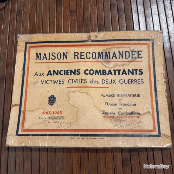 AFFICHE MAISON RECOMMAND�E AUX ANCIENS COMBATTANTS 1947/1948