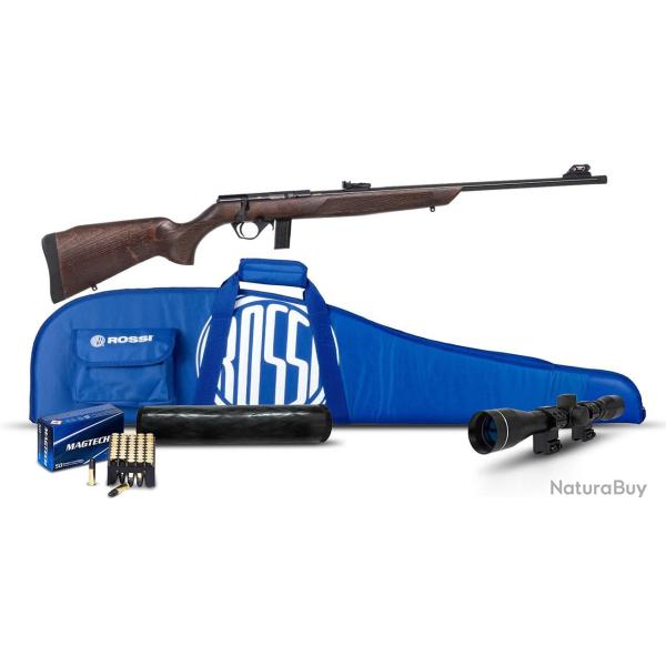 Pack carabine � verrou Rossi 8122 droitier bois cal.22LR canon 53cm
