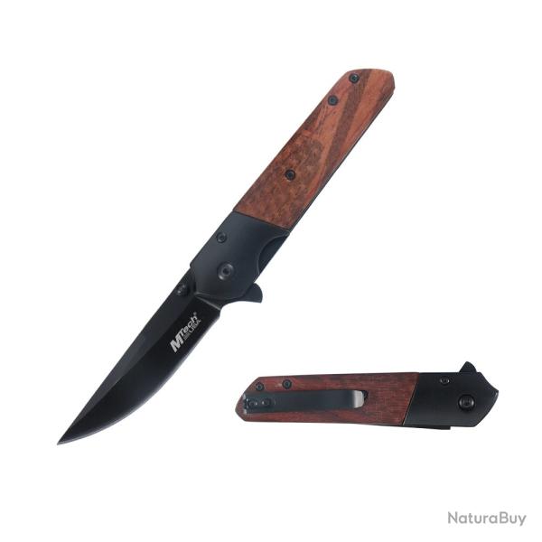 Couteau A/O MTech Lame Acier 3Cr13MoV Noir Manche Bois Linerlock MTA2004BB