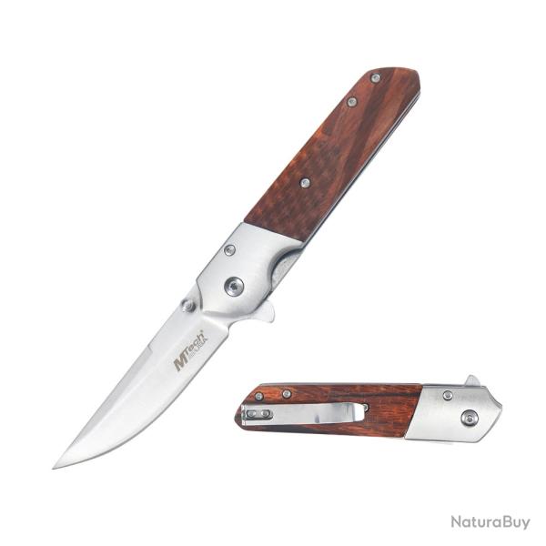 Couteau A/O MTech Lame Acier 3Cr13MoV Manche Bois Linerlock MTA2004BS