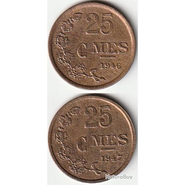 Pi�ce de Monnaie Luxembourg Lot de 2 pi�ces de 25 centimes  1946 / 1947