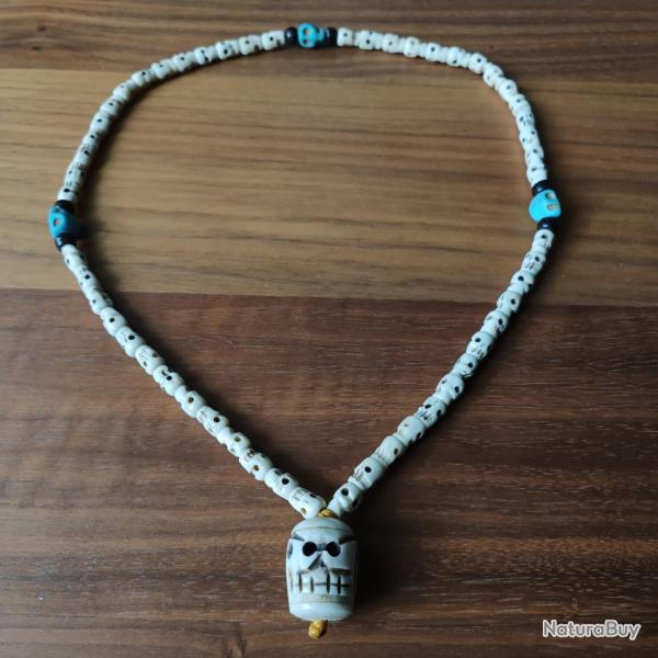 Collier Pendentif en Crnes en Os de Yak Buffle Origine Tibet Npal Asie Mditation Spirituel Moines