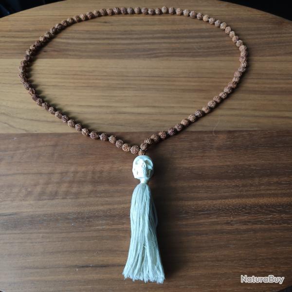Collier Pendentif Crne Os Yak Buffle Perles Bois Origine Tibet Npal Asie Mditation Spirituel