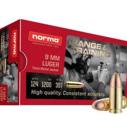 Cartouches NORMA RANGE & TRAINING Calibre 9mmx19 115grs FMJ - Boite de 50 unit&eacute;s