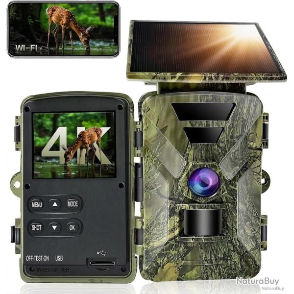 Cam�ra de Chasse Solaire 4K WiFi Bluetooth 60MP IP66 Vision Nocturne D�tection PIR Batterie Recharge