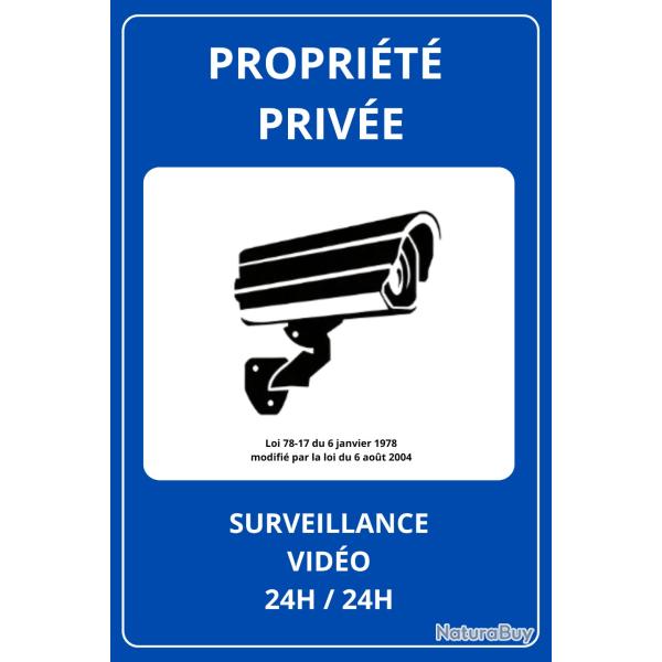 Panneau Propri�t� Priv�e - Surveillance vid�o 24h/24h - bleu