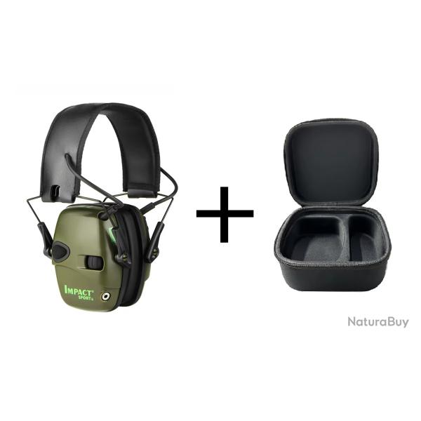 Casque Antibruit �lectronique kaki + Etui 2 - Tir Sportif Chasse