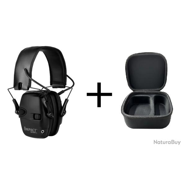 Casque Antibruit �lectronique noir + Etui 2 - Tir Sportif Chasse