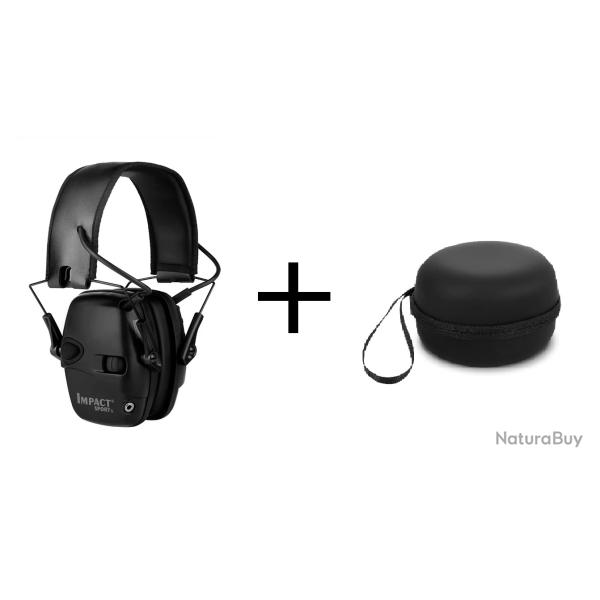 Casque Antibruit �lectronique noir + Etui 1 - Tir Sportif Chasse