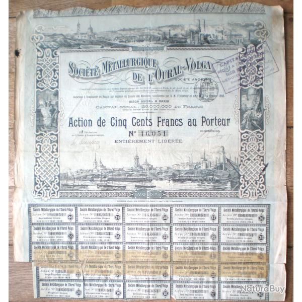 Societe Metallurgique De L Oural Volga Action 500 Francs 1896
