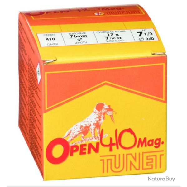 Munitions TUNET Cal.12mm Open 410 mag subsonique 17gr par 25