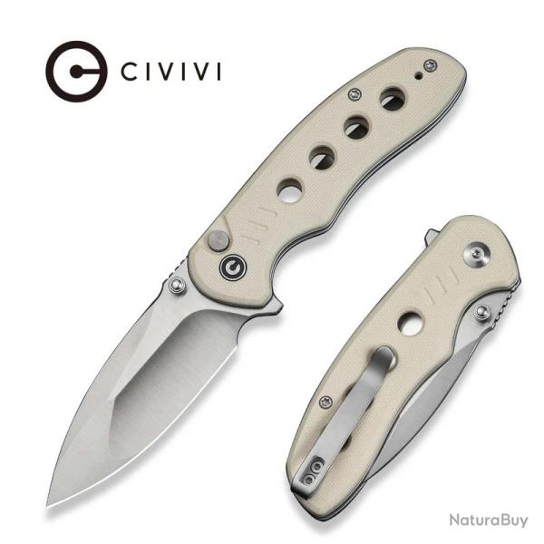 Couteau CIVIVI Triptych Ivory Lame Acier 14C28N Manche G10 KIVT Button Lock Clip CIVC23085B2