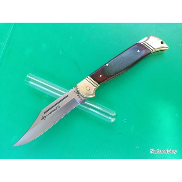 COUTEAU PLIANT  ARTISANAL   L ARBALETE  :  G  .  DAVID   ( FRANCE )   ACIER 440  .  PARFAIT ETAT  .