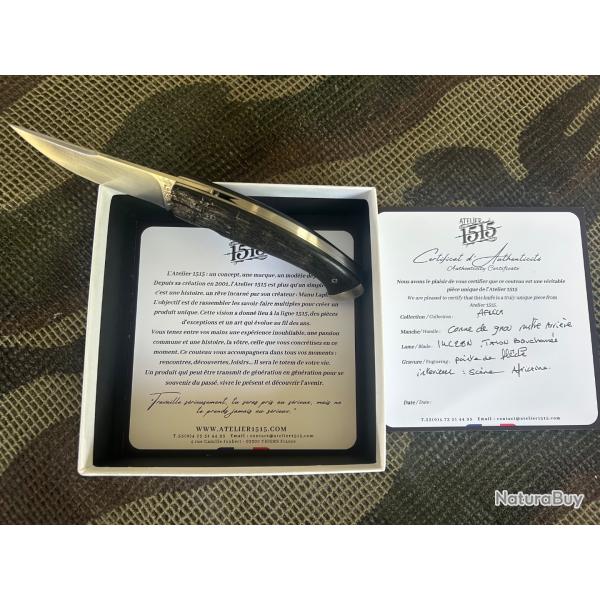 COUTEAU MANU LAPLACE 1515 MANCHE CORNE DE GNOU + MITRE ARRI�RE INOXYDABLE COLLECTION � AFRICA �