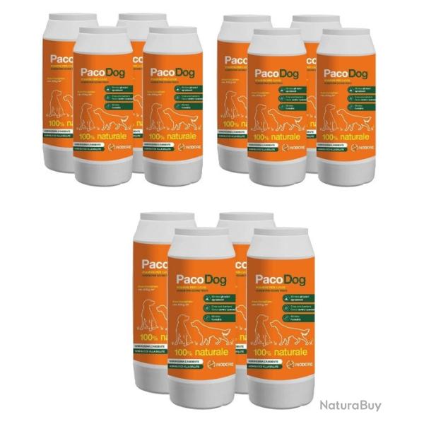 PacoDog - 12 Bouteilles de Poudre pour chenil contre tiques, puces, moustiques et mauvaises odeurs