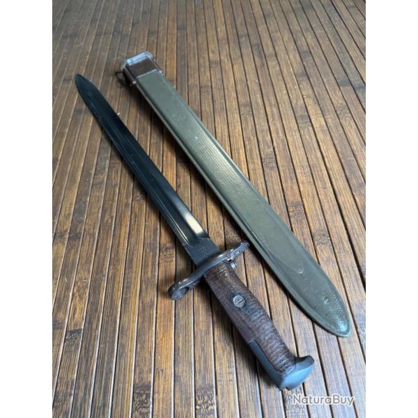 SUPERBE BA�ONNETTE U.S LONGUE MODELE 1905 - 1912 WW1 - SPRINGFIELD ARMORY FOURREAU USN MK1 U.S NAVY