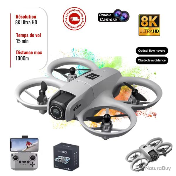 Drone GT3 Mini 8K HD Cam�ra Double, �vitement Obstacles, WiFi FPV, Vol Stable, D�butant, Pliable Pro