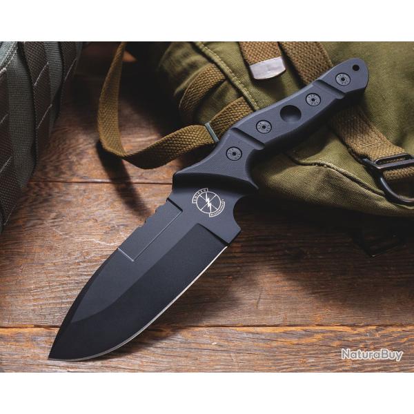 Couteau Sniper Bladeworks Mamu Lame Fixe Acier 420HC Manche G10 Noir Etui Plastique SBMAMUBB