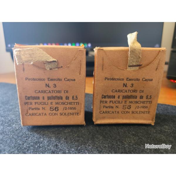 Lot de 2 botes militaires italiennes vides - 6,5 mm Carcano - Capua 1956