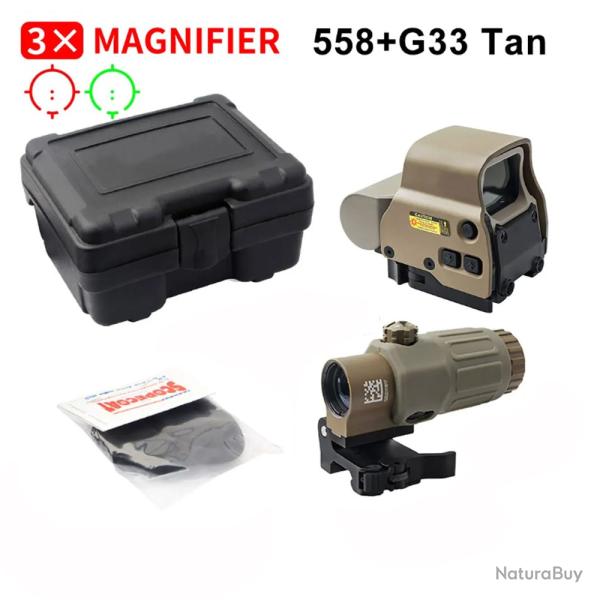 Vise rflexe holographique 558 + G33, point rouge, optique avec loupe G33 3X -TAN