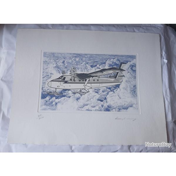 TR�S BEAU DESSIN GRAVURE NUM�ROT� AVION