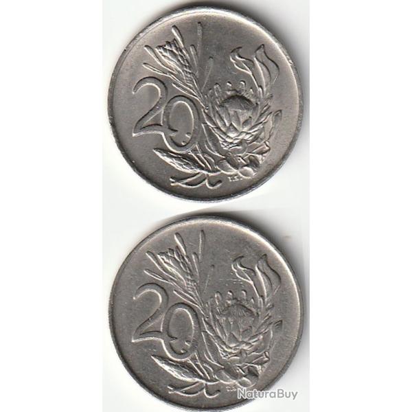 Pi�ce de Monnaie Afrique du Sud lot de 2 pi�ces de 20 Cents 1971-1977