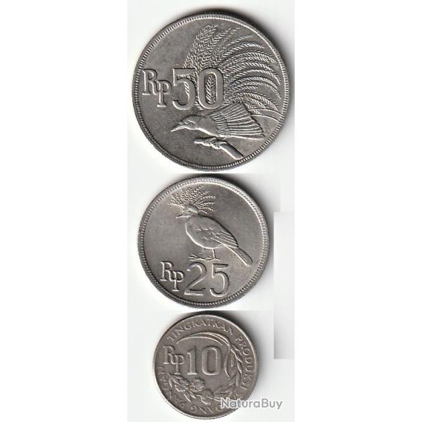Pi�ce de Monnaie INDONESIE Lot de trois Monnaies10-25-50 Rupiah 1971