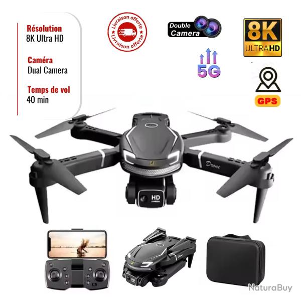 Drone 8K GPS 5G WiFi Double Cam�ra, 40min d'Autonomie, Stabilisation EIS, Pliable L�ger, GPS