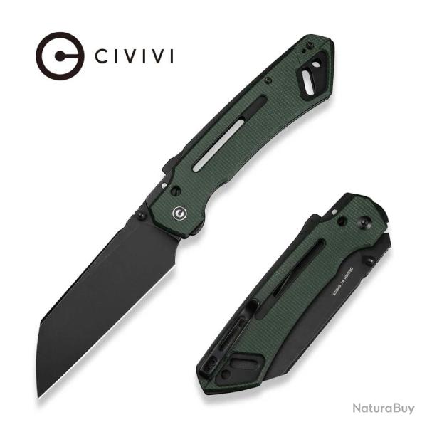 Couteau CIVIVI Buster FG Green Lame Acier Nitro-V Manche Micarta Superlock Clip CIVC240523