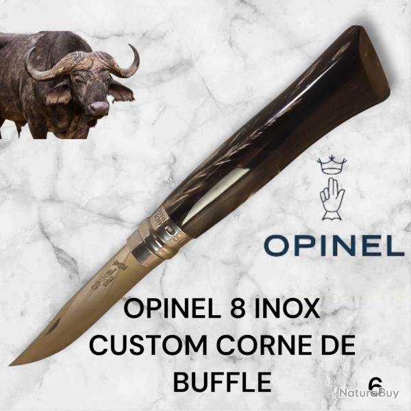 6) Couteau Opinel N�8 CUSTOM Manche en Corne de Buffle, �tui cuir OFFERT ,Fait Main, Artisanal