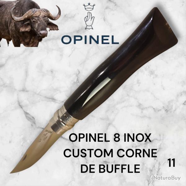 11) Couteau Opinel N8 CUSTOM Manche en Corne de Buffle, tui cuir OFFERT ,Fait Main, Artisanal
