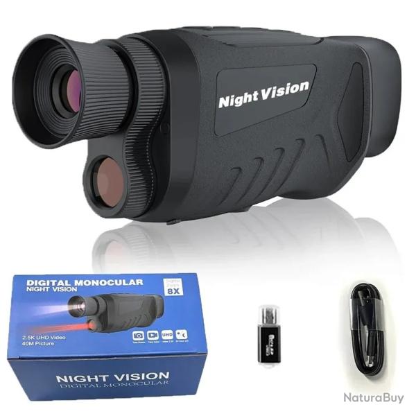 Monoculaire Vision Nocturne Num�rique 40MP - Infrarouge, Zoom 8X, Vid�o 2.5K UHD Avec Enregistrement