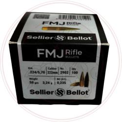 Ogives Sellier Bellot - Calibre .22 (.224") - FMJ - 50 grains - 2902 - Boites de 100 unit&eacute;s