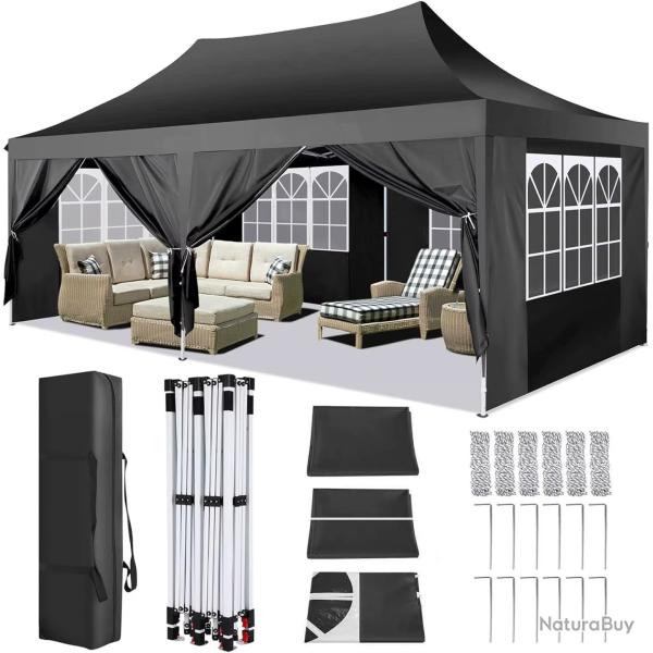 TONNELLE DE JARDIN NOIRE 3x6m AUVENT ETANCHE GAZEBO EXTERIEUR EVENEMENT MARIAGE NEUF