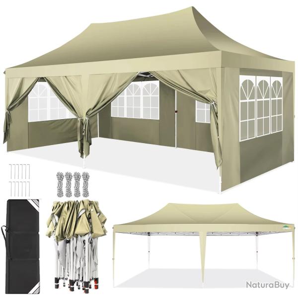 TONNELLE DE JARDIN KAKI BEIGE 3x6m AUVENT ETANCHE GAZEBO EXTERIEUR EVENEMENT MARIAGE NEUF
