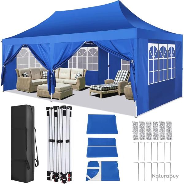 TONNELLE DE JARDIN BLEU 3x6m AUVENT ETANCHE GAZEBO EXTERIEUR EVENEMENT MARIAGE NEUF