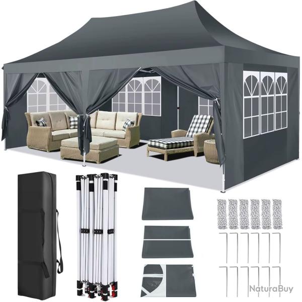TONNELLE DE JARDIN GRIS 3x6m AUVENT ETANCHE GAZEBO EXTERIEUR EVENEMENT MARIAGE NEUF
