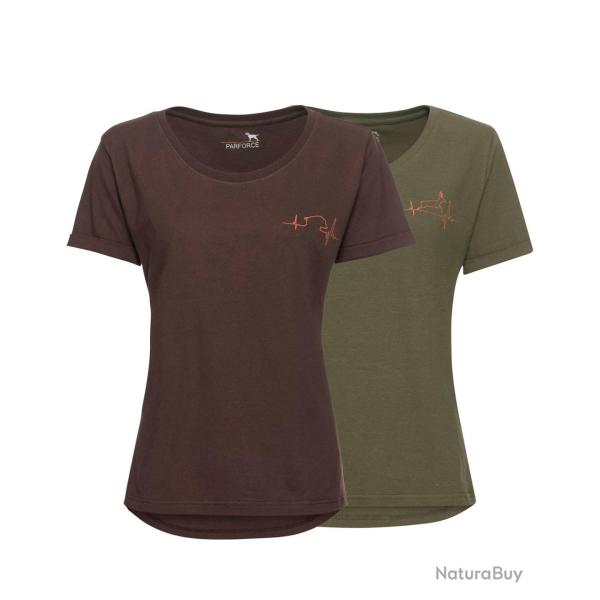 Pack de 2 t shirts femme imprim�s chasse Couleur Marron Vert