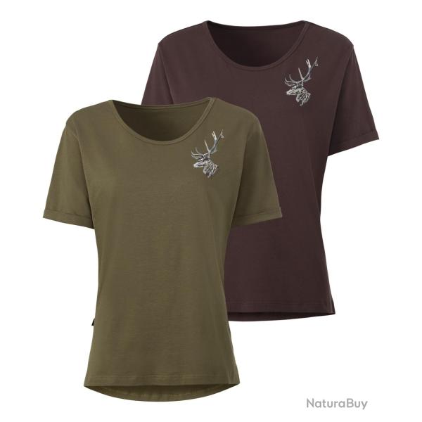 Pack de 2 t shirts femme imprim�s cerf Couleur Vert Marron