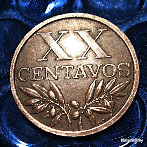 portugal piece de  20 centavos  1967  cuivre  ttb