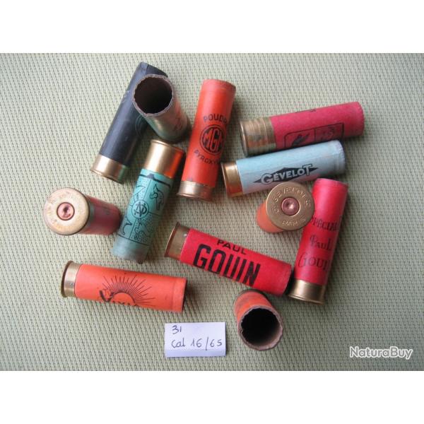 Baisse de prix...  Lot  de  31 Douilles carton  cal  16 / 65  tir�es une fois