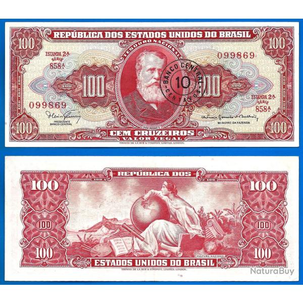 Bresil 10 Centavos sur 100 Cruzeiros 1966 a 1967 Sign 15 Billet Brasil Brazil Cruzeiro Real Reais