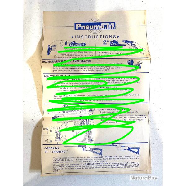 Ancienne Notice Revolver pistolet Pneuma.tir